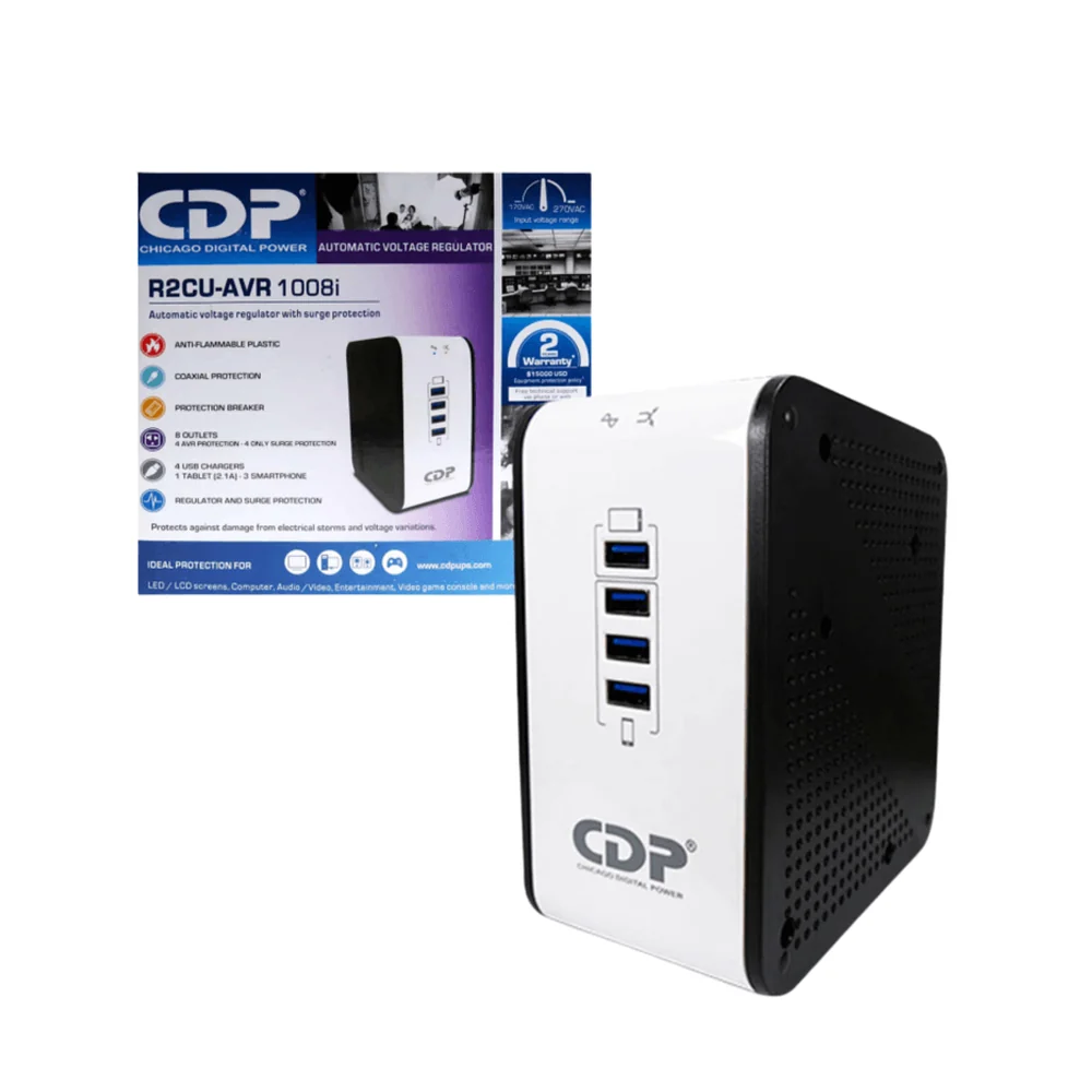 ESTABILIZADOR CDP R2CU-AVR1008I 1000VA/500W 8 SALIDAS 4 PUERTOS