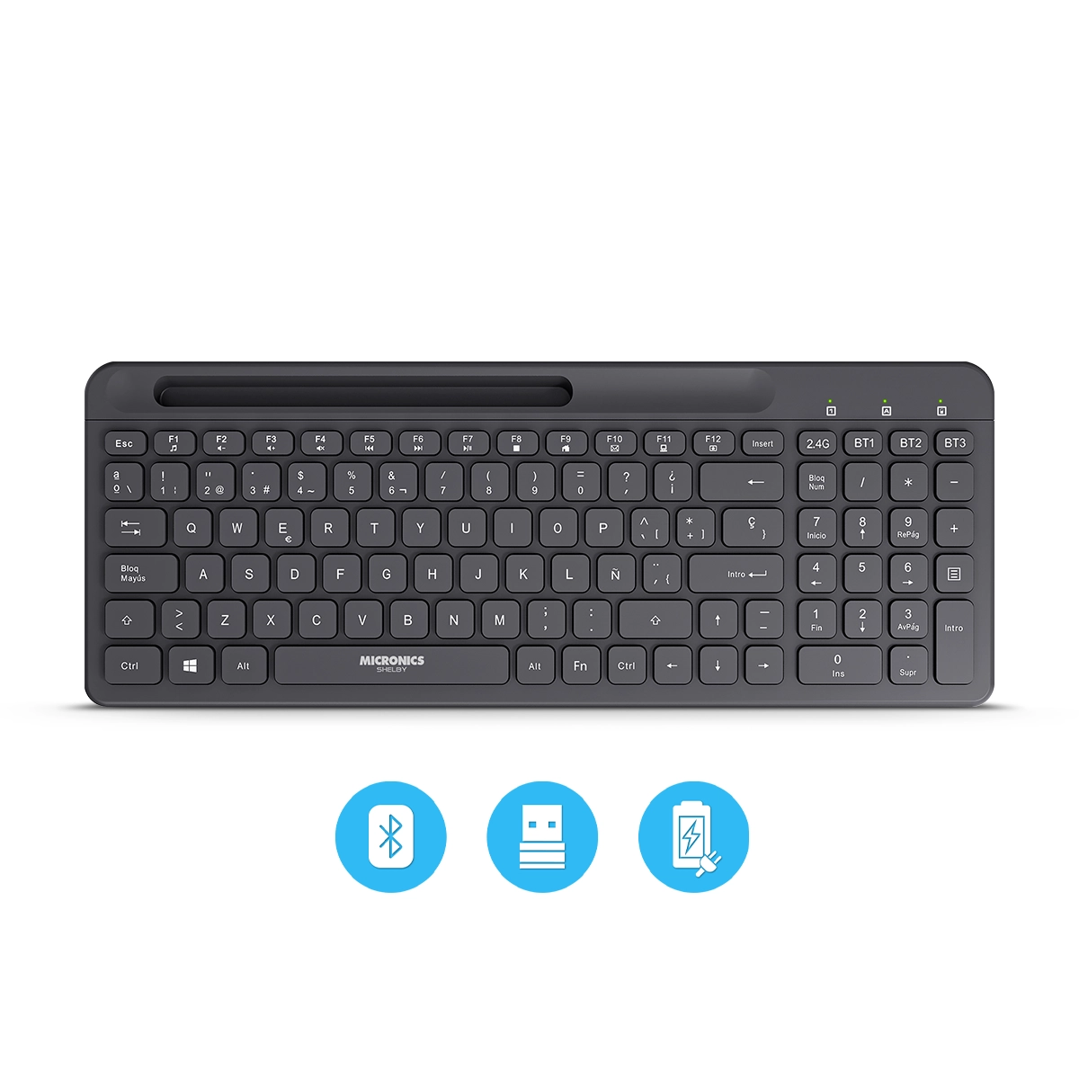 TECLADO MULTIMEDIA SHELBY MIC K605-3M BT RECARGABLE MICRONICS