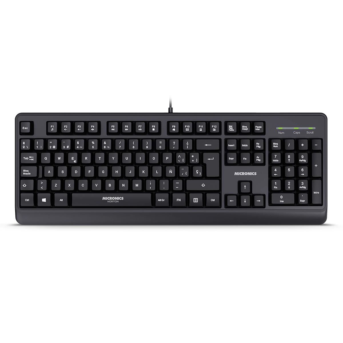 Teclado Multimedia NORTON BLACK MIC K608 USB LED MICRONICS
