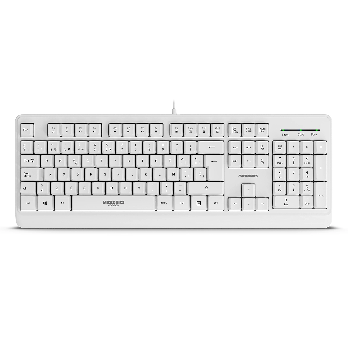 Teclado Multimedia NORTON WHITE MIC K608 USB LED MICRONICS