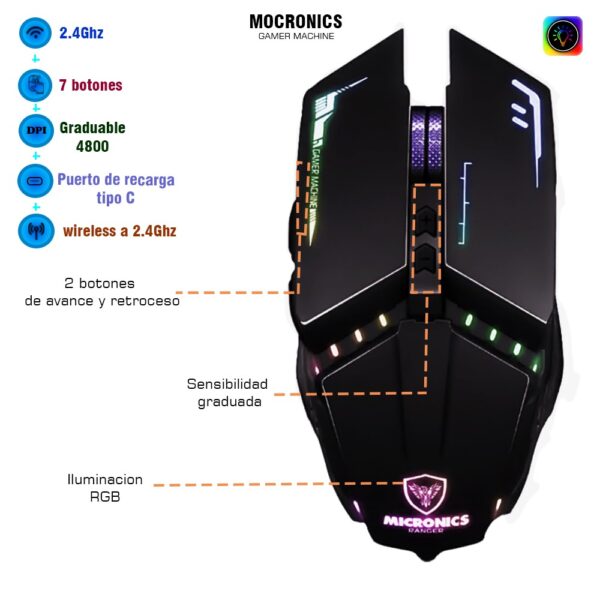MOUSE MICRONICS RANGER MIC M822RX WIFI RECARGABLE