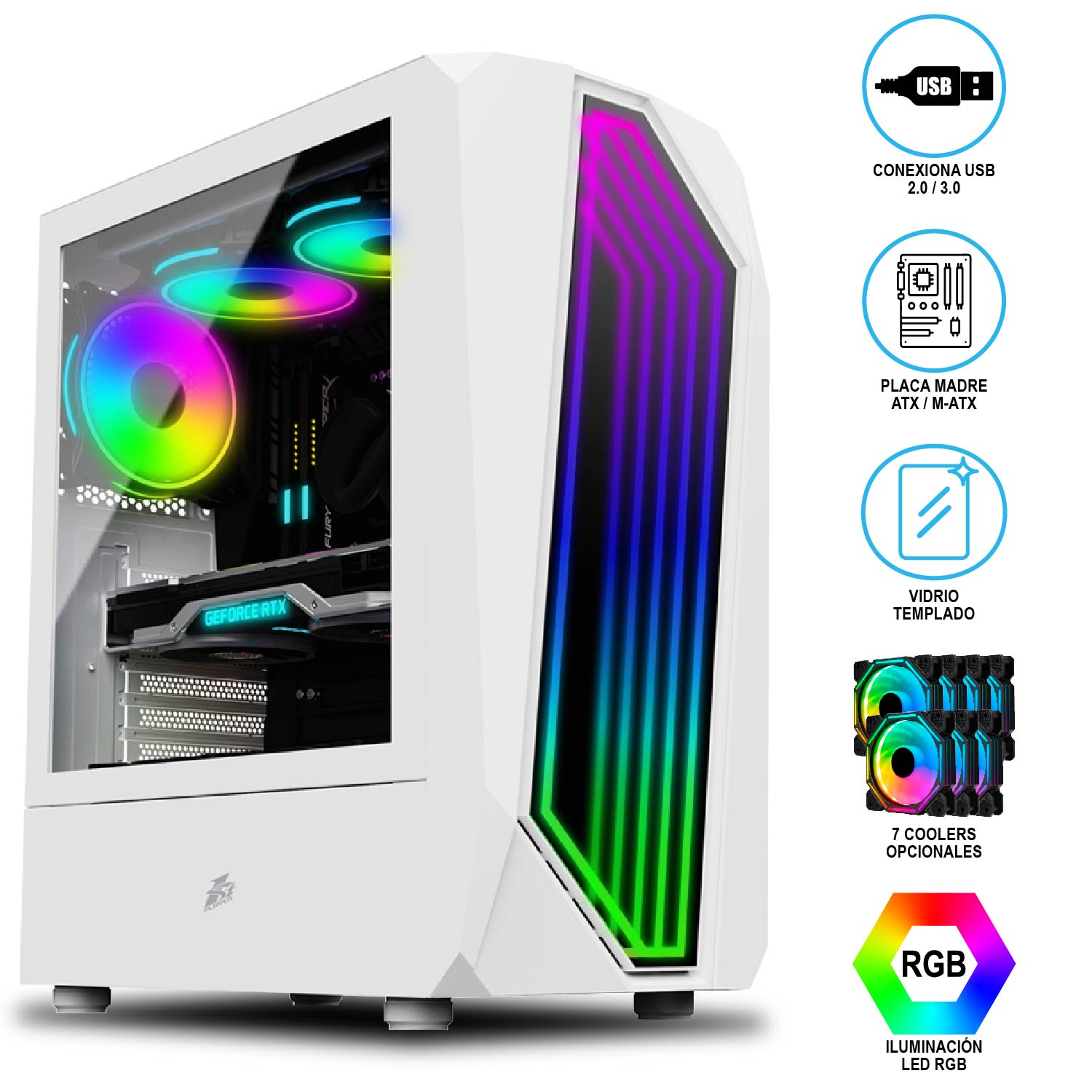 Case Gamer 1STPLAYER IS6 Blanco ATX con Vidrio Templado