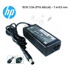 Cargador HP compatible con salida de 18.5V y 3.5A, conector de 7.4×5.0 mm, ideal para equipos antiguos.