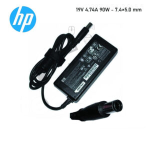 Cargador compatible para laptops HP, potencia de 90W, conector de 7.4×5.0 mm tipo aguja, entrada de 19V 4.74A.