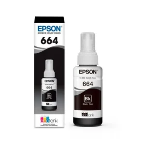 Tinta negra Epson T664, ideal para impresiones nítidas en documentos y textos de alta definición.