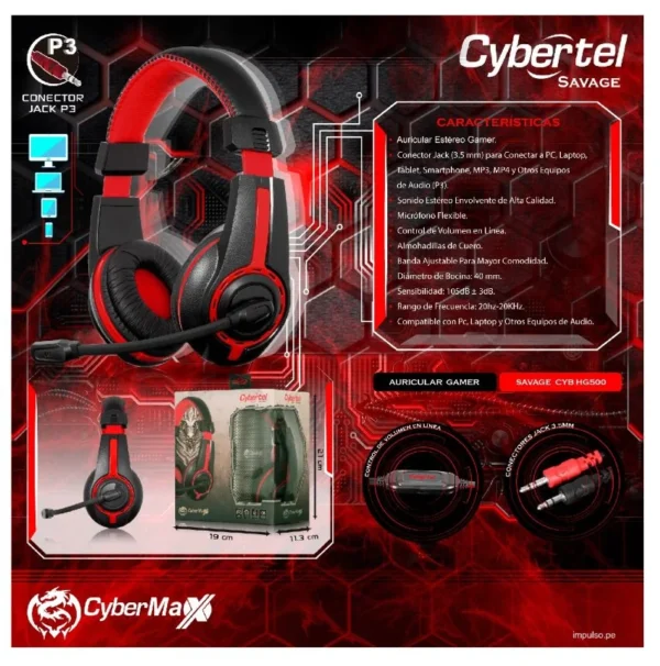 Audífono Gamer Cybertel Savage CYB H500 con Micrófono - Imagen 4
