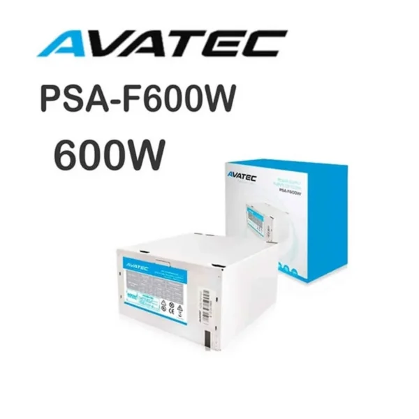Fuente de poder Avatec modelo PSA-F600W, potencia de 600W, ideal para equipos de alto rendimiento.