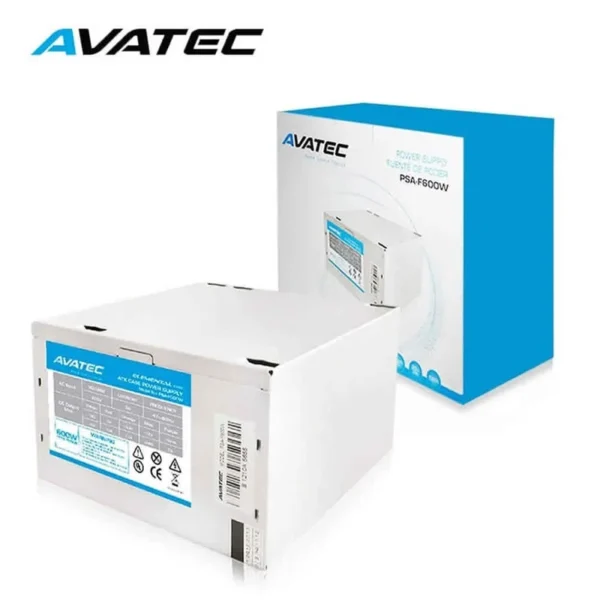Fuente de poder Avatec modelo PSA-F600W, potencia de 600W, ideal para equipos de alto rendimiento.