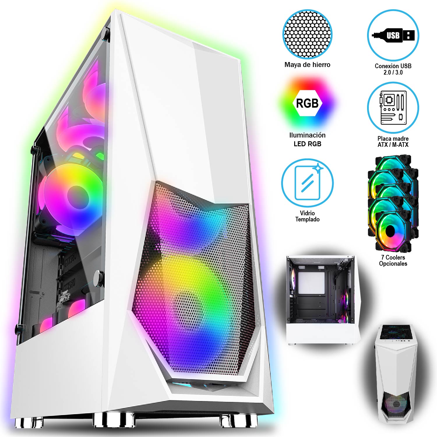 Case Gamer 1STPLAYER IS6 Blanco ATX con Vidrio Templado