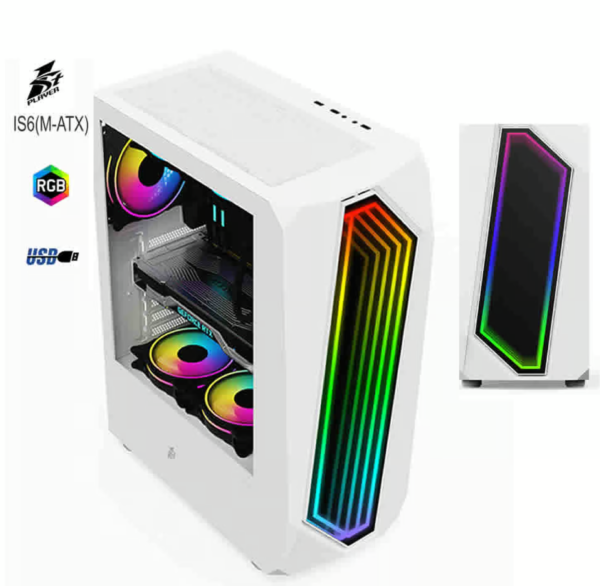 Gabinete gamer 1stPlayer IS6 color blanco, diseño moderno, compatible con sistemas de alto rendimiento.