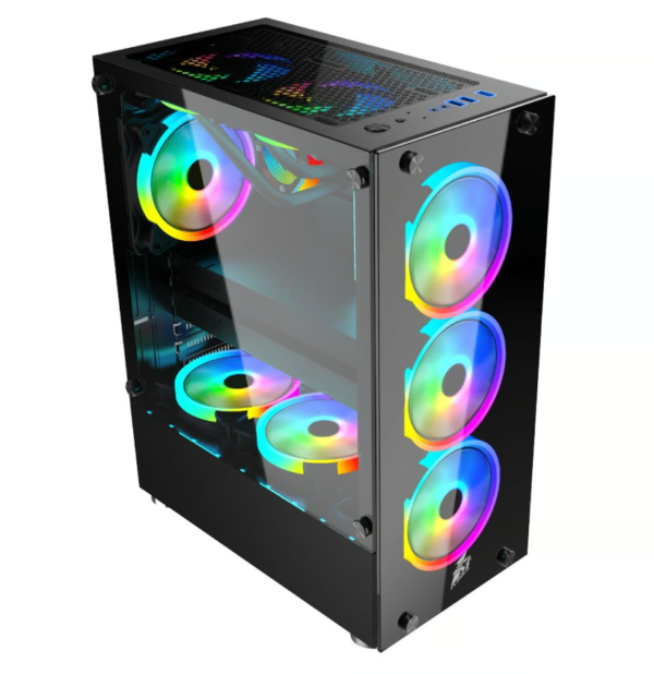 Case gamer 1stPlayer V2-A negro con iluminación LED RGB y 3 ventiladores incluidos, sin fuente de poder.