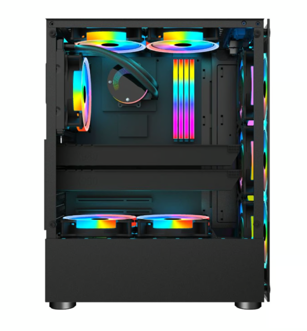 Case gamer 1stPlayer V2-A negro con iluminación LED RGB y 3 ventiladores incluidos, sin fuente de poder.