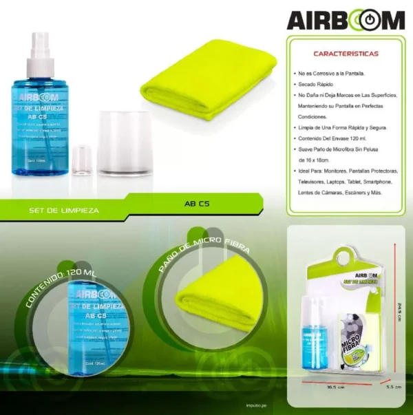 Kit de limpieza AB C5 para laptops y pantallas, incluye herramientas multiuso para mantener tus dispositivos impecables.
