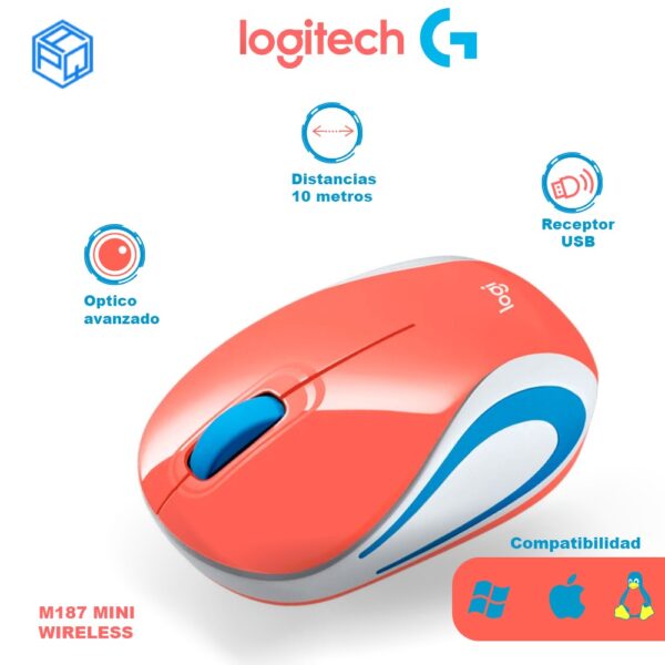 Mouse Logitech M187 Mini Wireless Refresh Coral