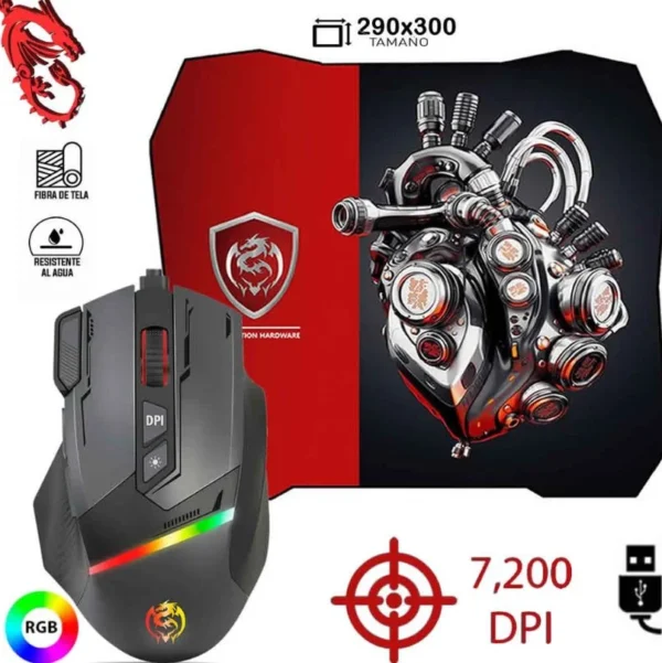 Mouse Gamer Cybertel Killer + Pad Mouse Black – 7200 DPI,