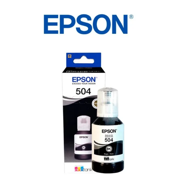 Tinta original Epson T504120-AL en color negro, compatible con modelos L4150 y L14150, rendimiento de impresión eficiente.
