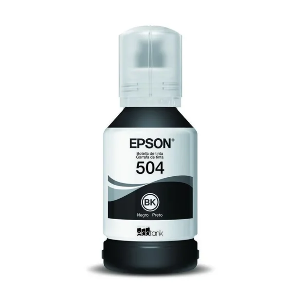 Tinta original Epson T504120-AL en color negro, compatible con modelos L4150 y L14150, rendimiento de impresión eficiente.