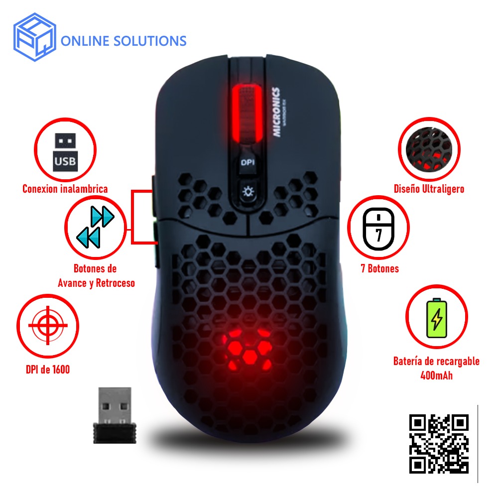 Mouse Gamer Inalámbrico Micronics Warrior GM828RX Black