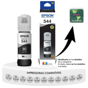 Botella de tinta negra Epson T544, 70 ml, alta capacidad y calidad para resultados profesionales.