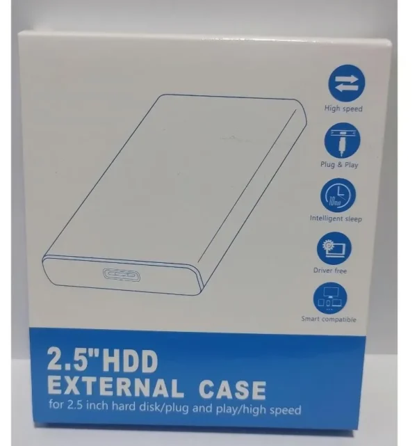 Carcasa externa para disco duro o SSD de 2.5 pulgadas con conexión USB 3.0 y soporte para unidades SATA.