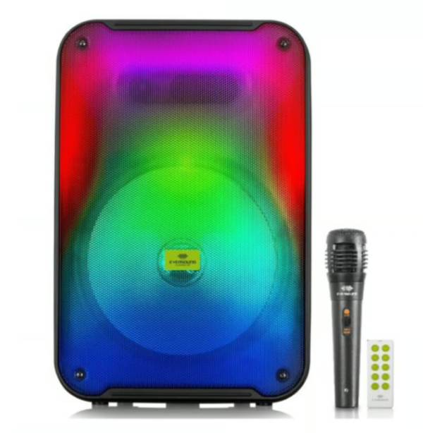 Parlante Eversound EV3001 Flaming de 12 pulgadas, potente sonido con diseño llamativo, ideal para eventos, reuniones o entretenimiento en casa.