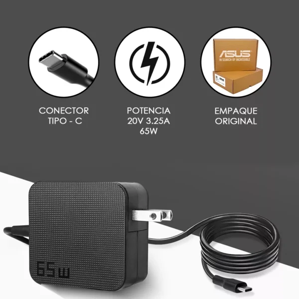 Cargador Asus 20V 3.25A Type C 65w Original - Imagen 3