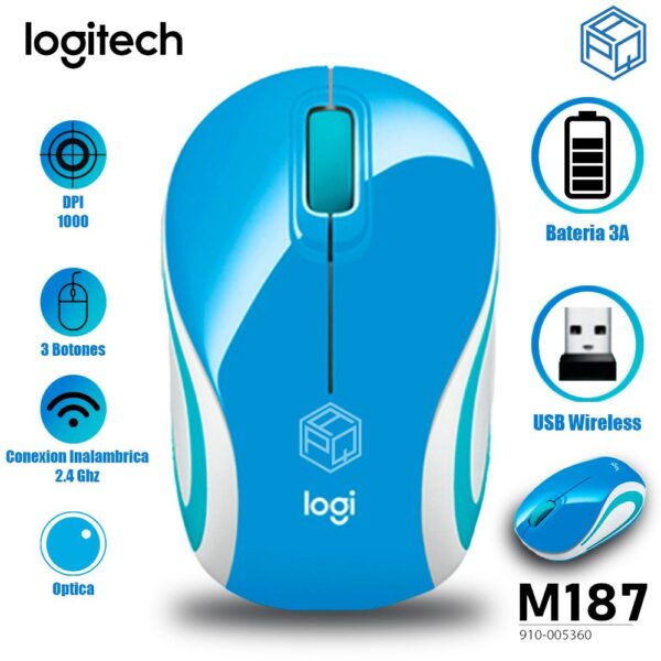 Mouse Logitech M187 Mini Wireless Refresh Blue
