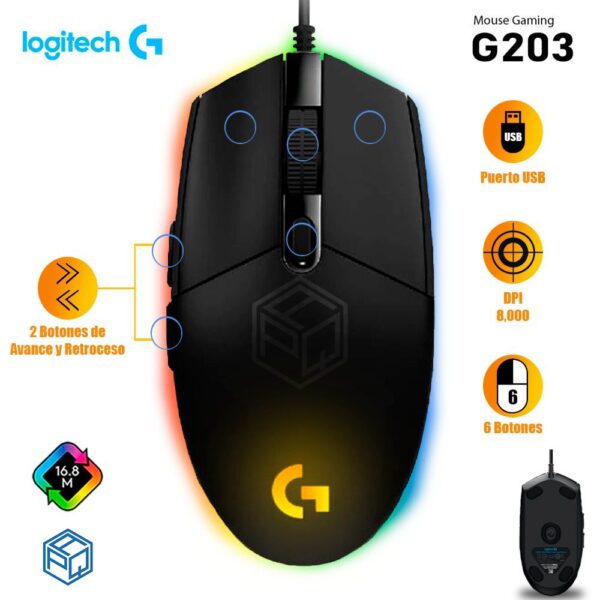 Mouse Gamer Logitech G203 LIGHTSYNC RGB – Negro