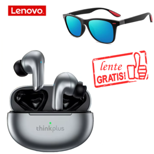 Audífonos inalámbricos Lenovo ThinkPlus LP5 en color gris con estuche, sonido envolvente y obsequio de lentes incluidos.