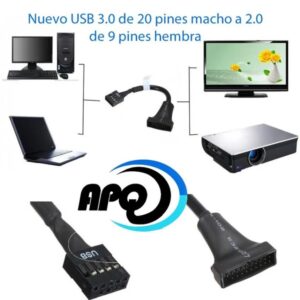 Adaptador de placa madre de USB 3.0 (20 pines) a USB 2.0 (9 pines), útil para conectar puertos internos de diferentes versiones.