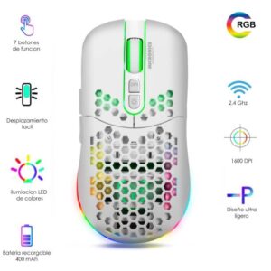 Mouse inalámbrico Micronics Warrior GM828RX en color blanco, diseño moderno, ergonómico y con alta respuesta para trabajo o juego.