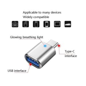 Adaptador OTG USB 3.0 a USB-C con indicador LED, ideal para transferencias rápidas entre dispositivos compatibles.