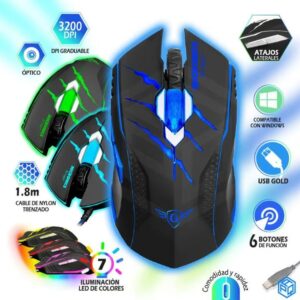 Mouse gamer Micronics Krugger M800 con iluminación RGB, diseño ergonómico y alta precisión para videojuegos.
