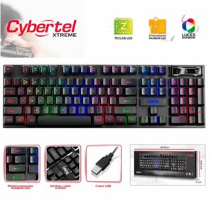 Teclado gamer Cybertel Xtreme K505 en color negro, diseño ergonómico con retroiluminación LED y teclas resistentes para alto rendimiento.