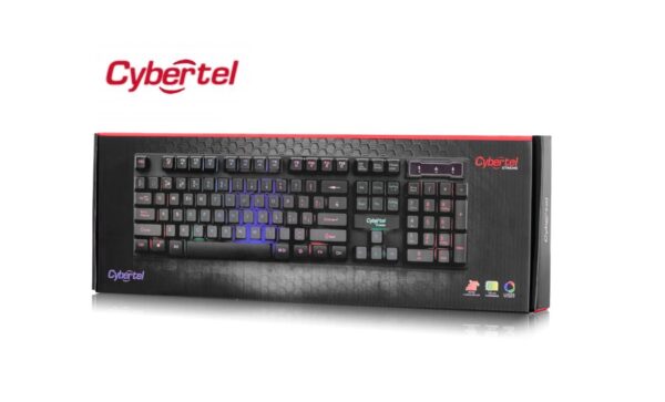 Teclado gamer Cybertel Xtreme K505 en color negro, diseño ergonómico con retroiluminación LED y teclas resistentes para alto rendimiento.