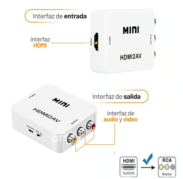 Adaptador de HDMI a AV RCA, soporte Full HD 1080p.