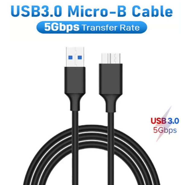 Cable USB 3.0 A a Micro B, ideal para discos duros externos.