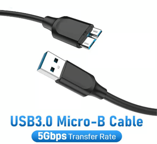 Cable USB 3.0 A a Micro B, ideal para discos duros externos.