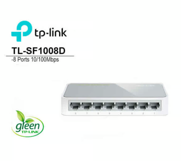 Switch TP-Link TL-SF1008D, 8 puertos Ethernet, velocidad de hasta 100 Mbps.