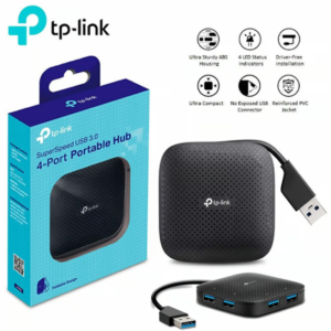 Hub USB TP-Link UH400, 4 puertos USB 3.0, conexión rápida y portátil.