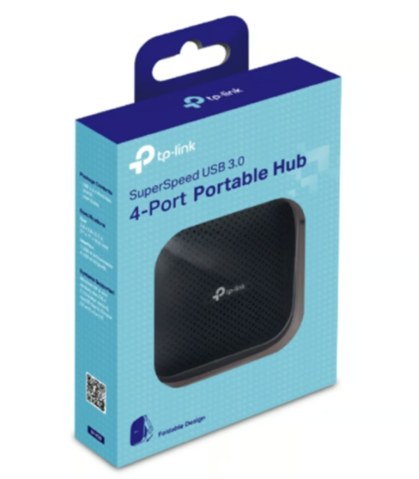 Hub USB TP-Link UH400, 4 puertos USB 3.0, conexión rápida y portátil.