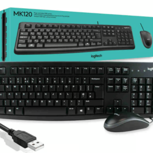 Kit Logitech MK120, teclado y mouse con cable, color negro.