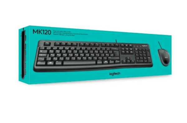 Kit Logitech MK120, teclado y mouse con cable, color negro.