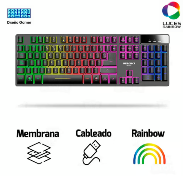 14. Combo NEON+ MIC K709 y teclado multimedia USB LED Micronics
