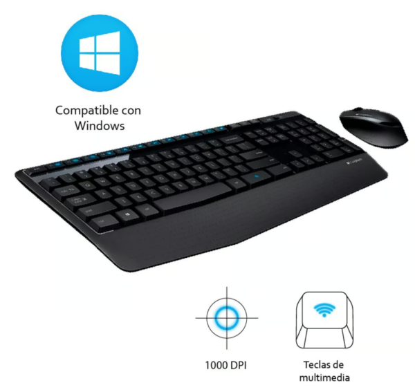 Kit inalámbrico Logitech MK345, teclado y mouse, color negro.