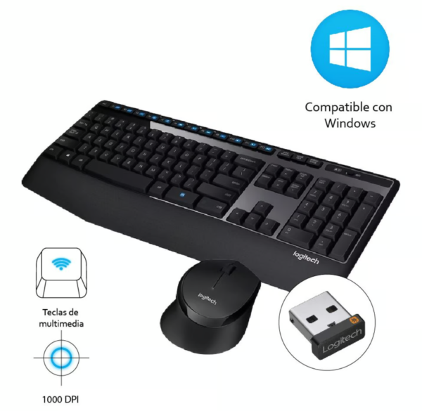 Kit inalámbrico Logitech MK345, teclado y mouse, color negro.
