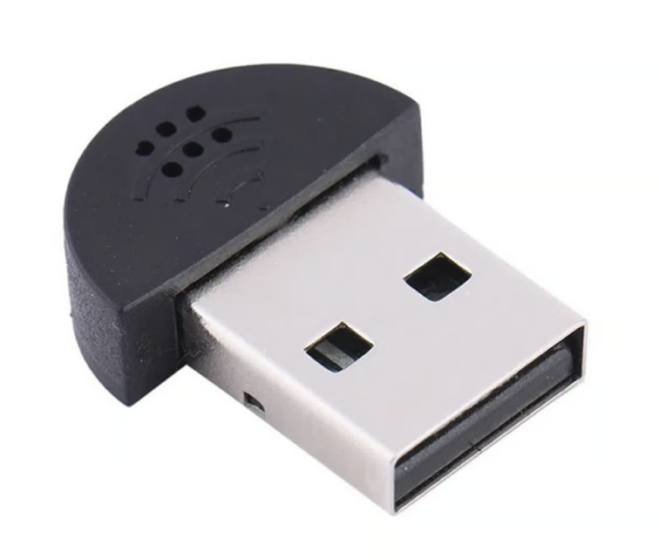 Adaptador de audio USB 2.0 con micrófono integrado, diseño supermini.