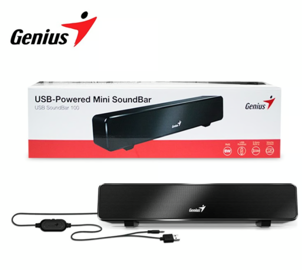 Mini barra de sonido Genius Sound Bar 100, conexión USB, color negro.