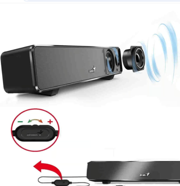 Mini barra de sonido Genius Sound Bar 100, conexión USB, color negro.