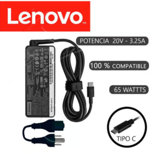 Cargador compatible Lenovo 20V 3.25A 65W con conector USB Type-C.